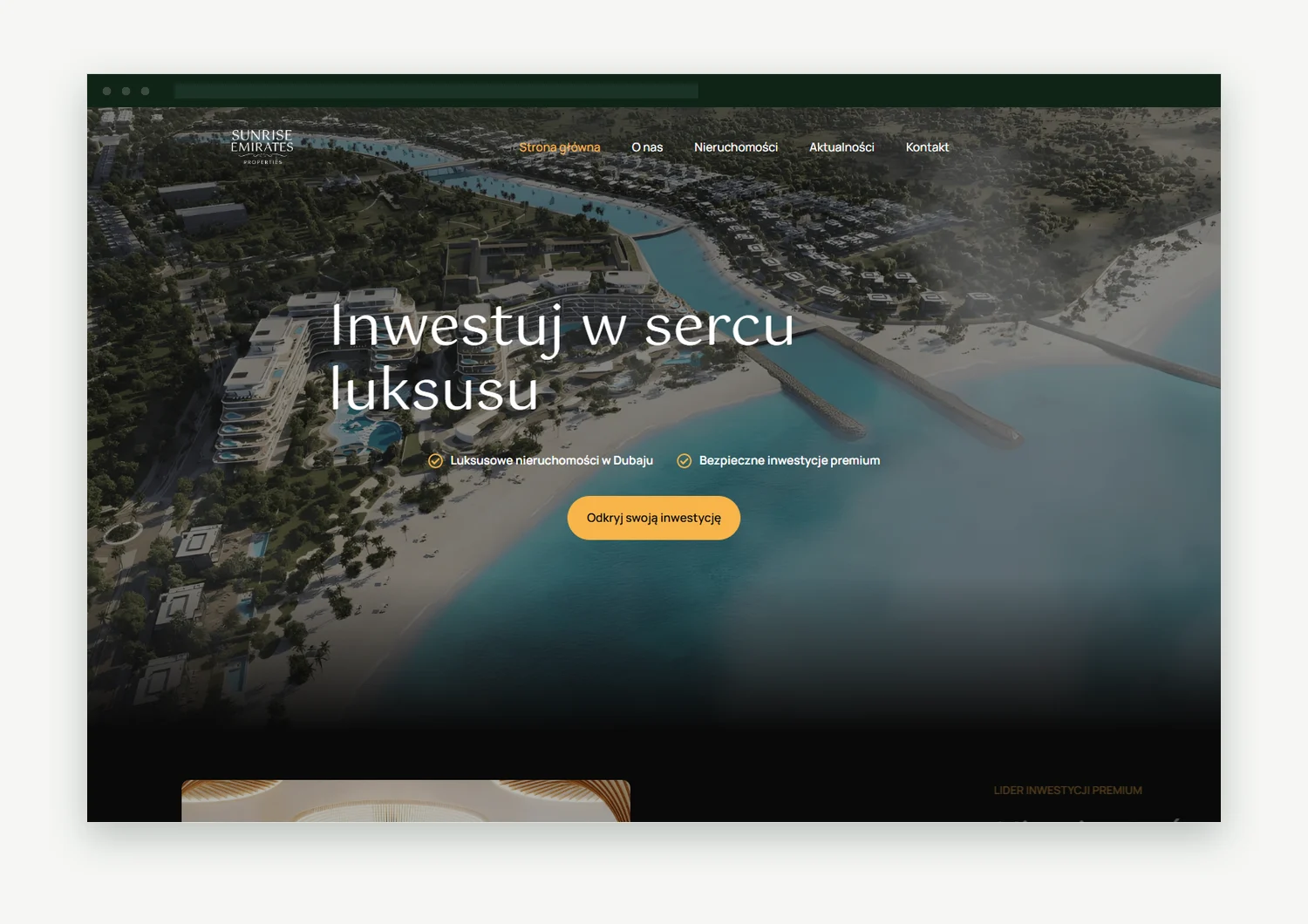 Strona główna serwisu sunriseemiratesproperties.com otwarta w oknie przeglądarki